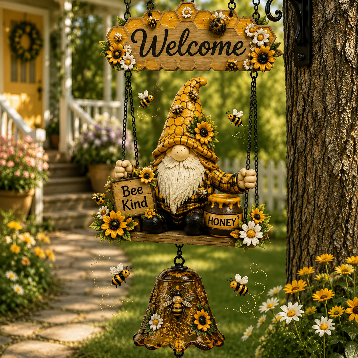 🔥Tijdelijk 50% korting – Rustieke tuinkabouter/bel voor buitendecoratie 🐞🌼