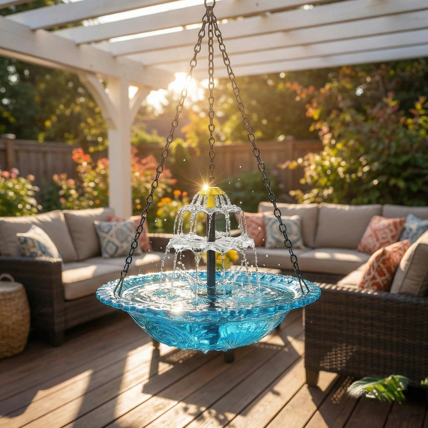Hangend vogelbad met waterva