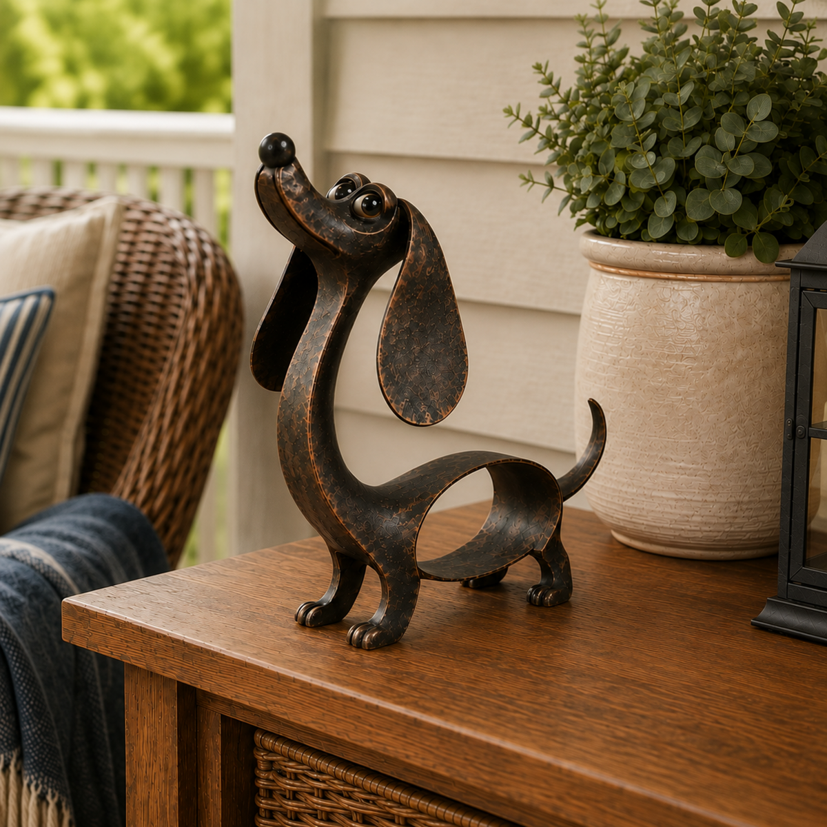 Antieke bronzen teckelsculptuur