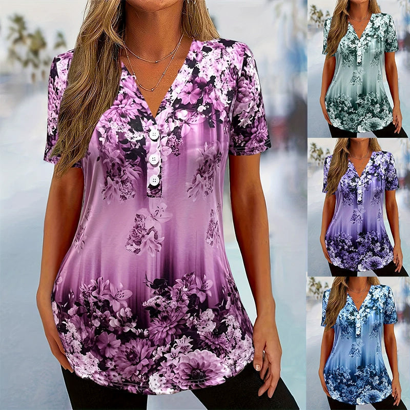 👚50% korting! 🌸 Elegante damestop met korte mouwen en bloemenprint – lichte stof, romantisch ontwerp & perfect voor warme dagen ☀️