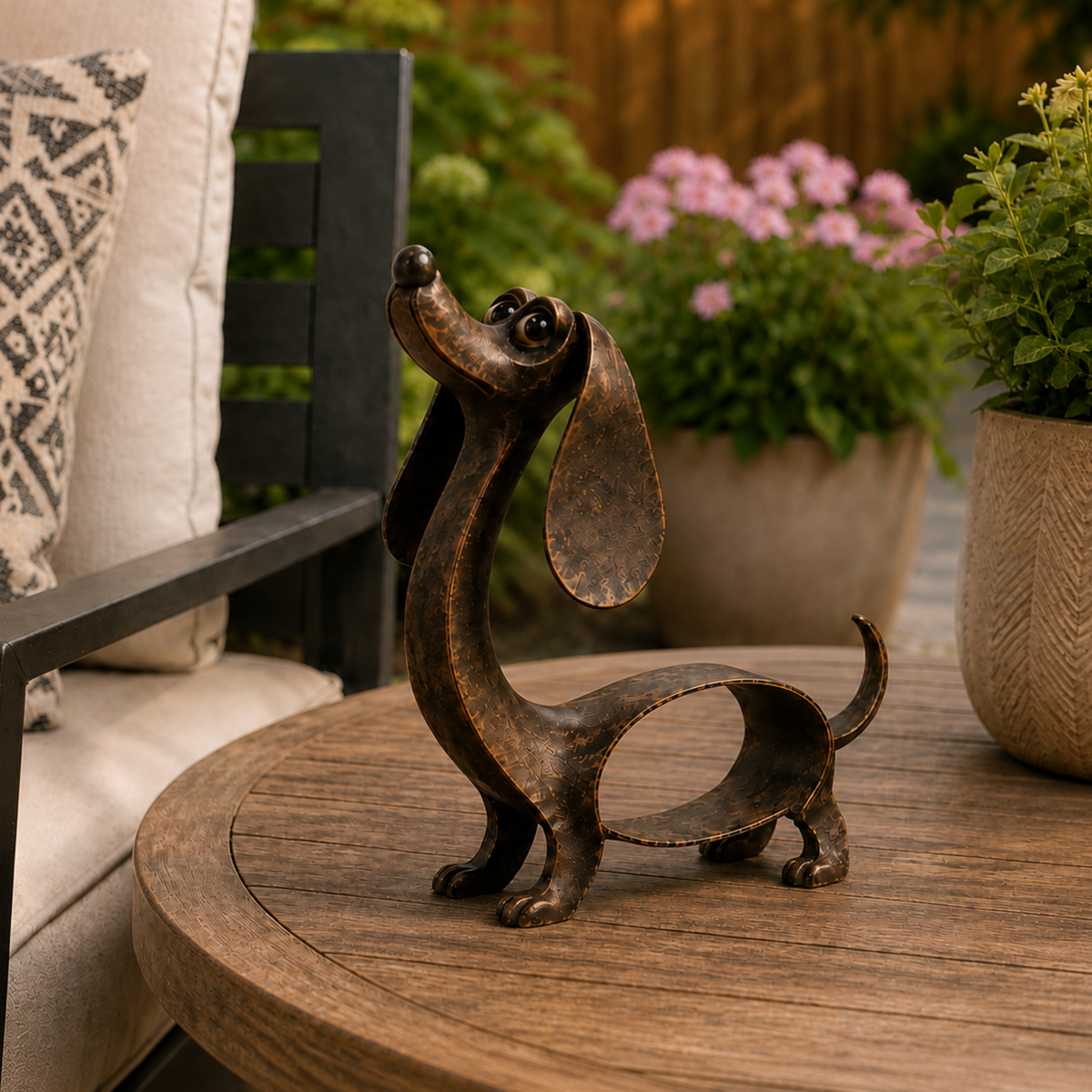 Antieke bronzen teckelsculptuur