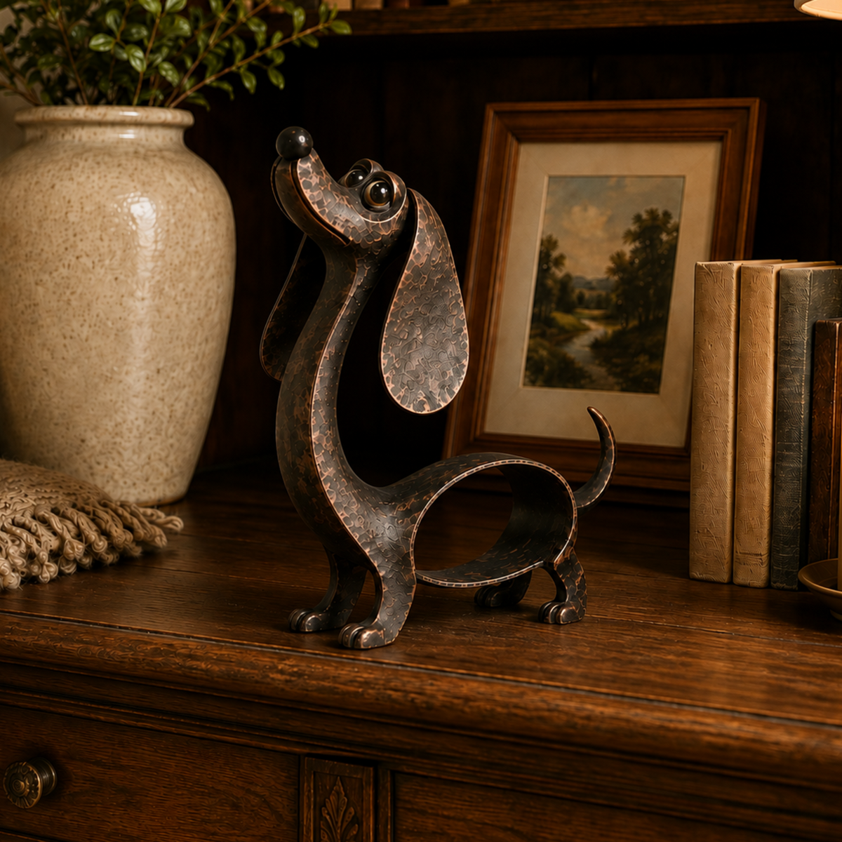 Antieke bronzen teckelsculptuur