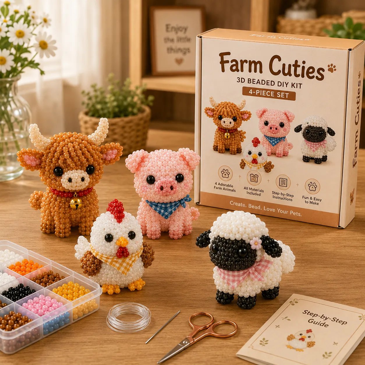 🧵✨ Miniatuur 3D kralen dieren doe-het-zelf set
