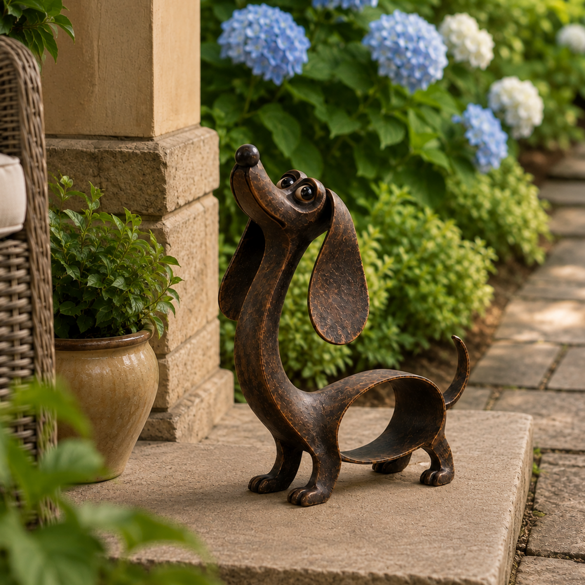 Antieke bronzen teckelsculptuur