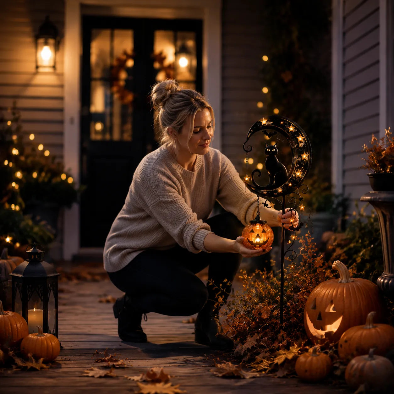 🎃Tuinlamp op zonne-energie met zwarte kat-motief voor Halloween