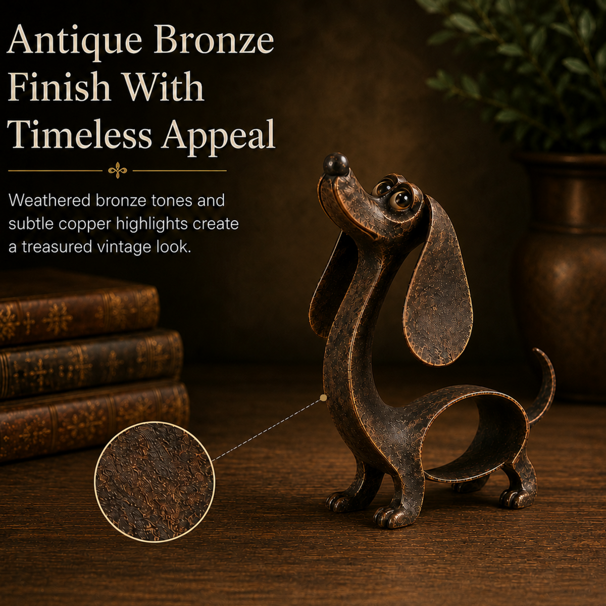 Antieke bronzen teckelsculptuur