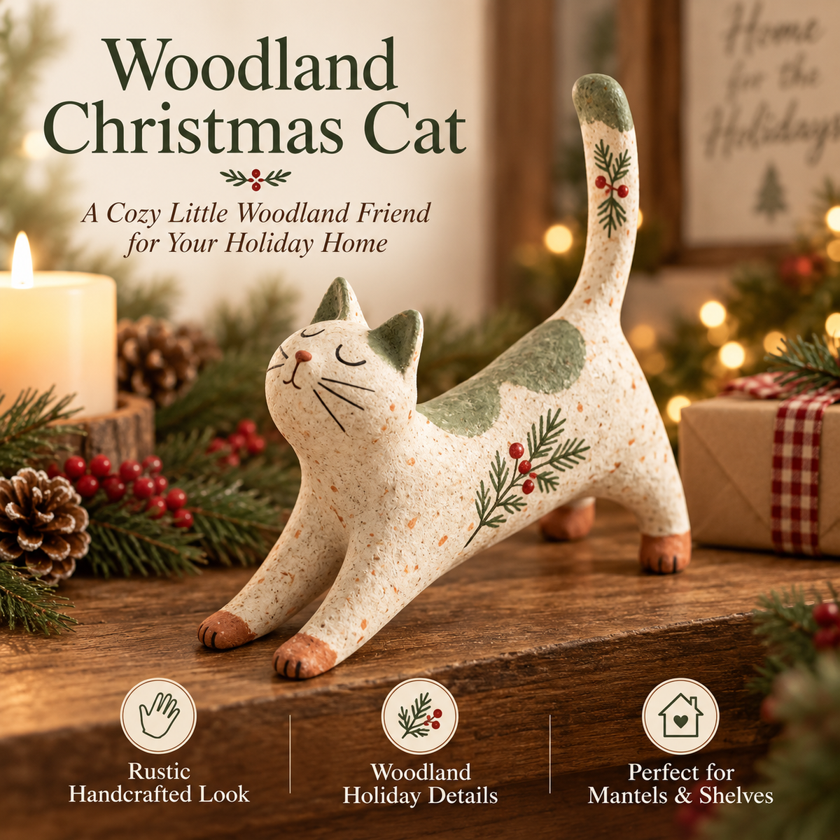 🐈🎄 Kerstfiguurtje van een boskat – een knus vriendje uit het bos voor je kerstinterieur