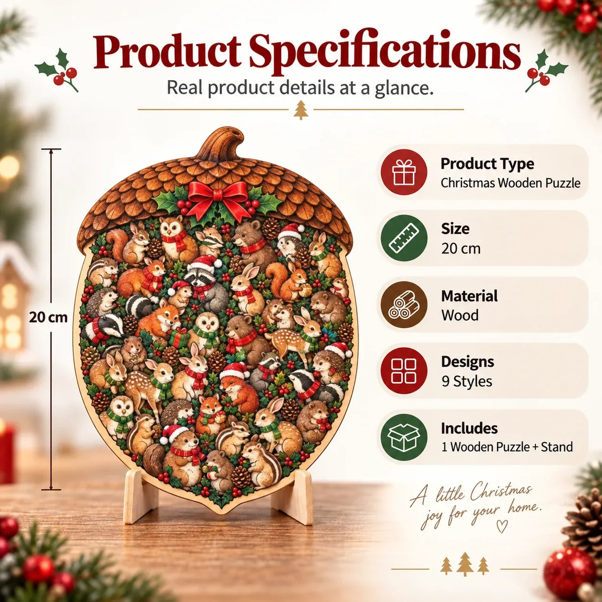 🎄 Houten kerstpuzzel met standaard | 9 feestelijke ontwerpen om in elkaar te zetten en neer te zetten 🧩