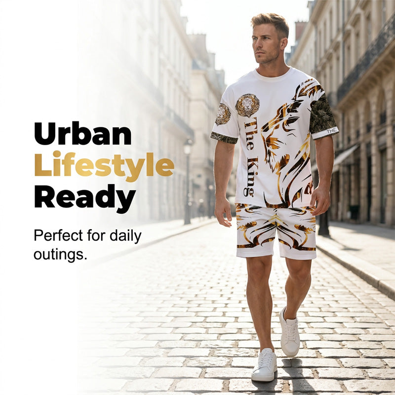 👕🏖️ Tweedelige set voor heren: een losvallend shirt en een korte broek ☁️