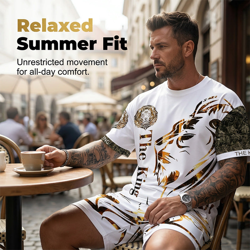 👕🏖️ Tweedelige set voor heren: een losvallend shirt en een korte broek ☁️