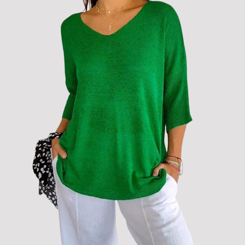 Effen gebreide top met v-hals