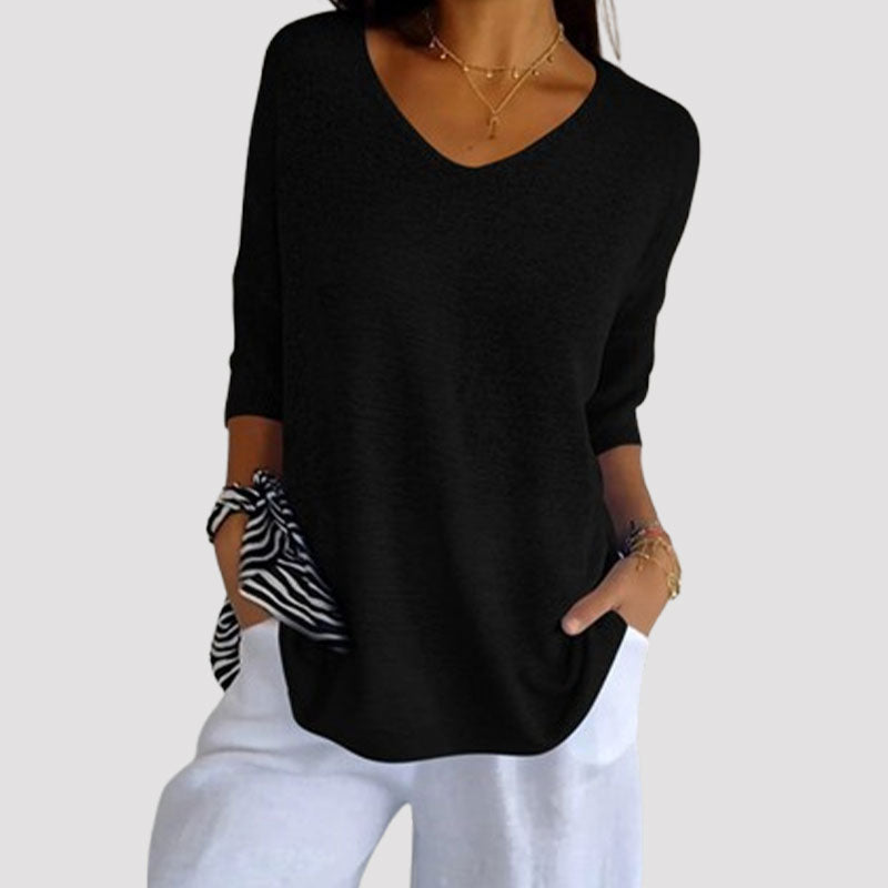 Effen gebreide top met v-hals