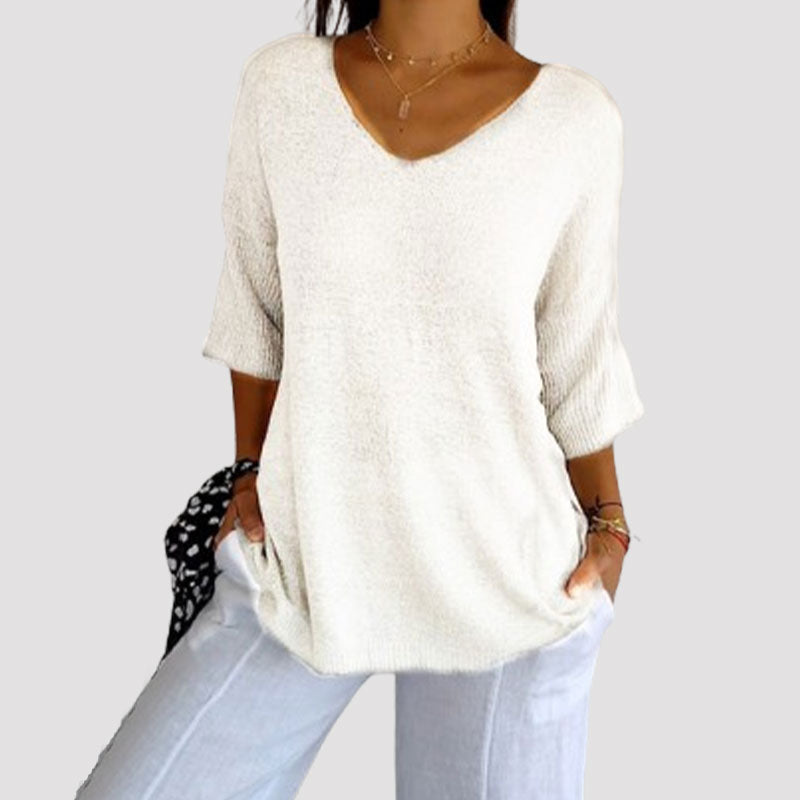 Effen gebreide top met v-hals