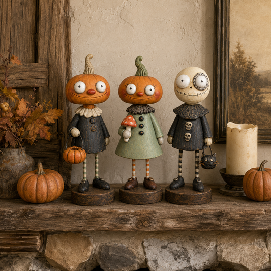 🎃Primitieve pompoenvriendjes – Vintage Halloween-beeldjescollectie