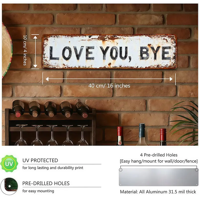 ❤️ LOVE YOU, BYE – Vintage metalen bord voor op de we