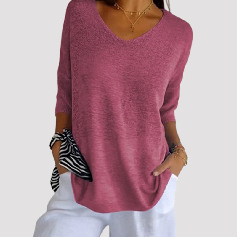 Effen gebreide top met v-hals