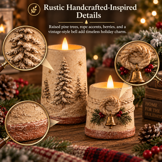 Rustieke kerstdecoraties met vlamloze ledkaarsen