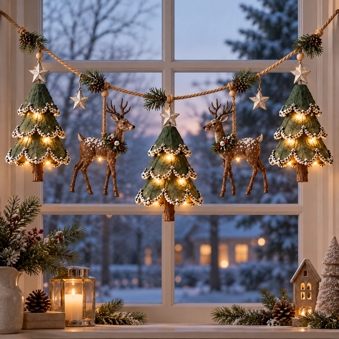 🦌Verlichte kerstslinger met bosthema