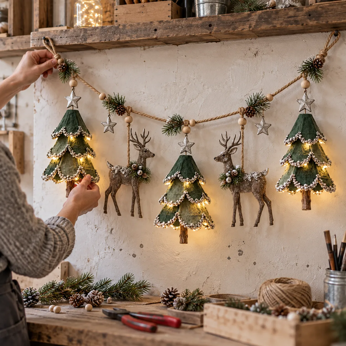 🦌Verlichte kerstslinger met bosthema