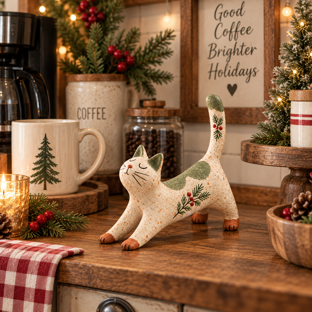 🐈🎄 Kerstfiguurtje van een boskat – een knus vriendje uit het bos voor je kerstinterieur
