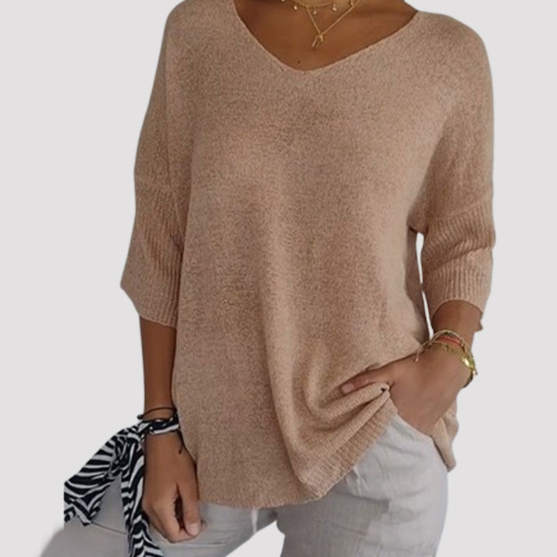 Effen gebreide top met v-hals