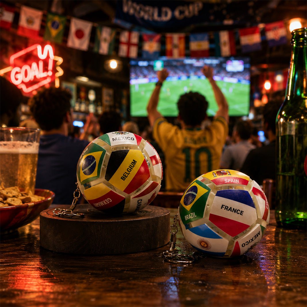 🏆⚽ Officieel gelicentieerde sleutelhanger met wereldvlag en voetbalmotief | Stressverlichtend speeltje voor in je zak