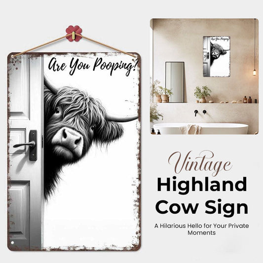 🐄 De brutale bezoeker: vintage bord met hooglandko