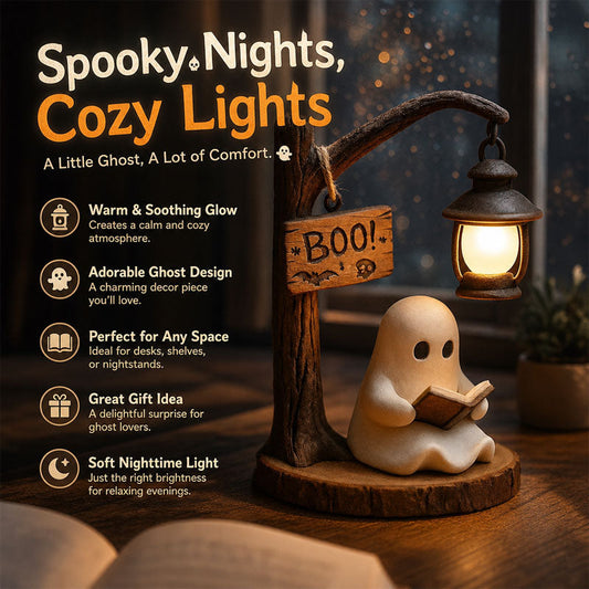 Spook leeslamp | Spookachtig en gezellig tafeldecoratiefiguurtje met lantaarn nachtlampje