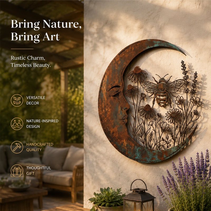 🌙 Muurdecoratie met halve maan en bij — Breng dromerige magie naar je tuin en terras! ✨🐝