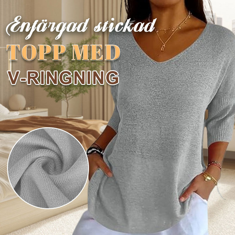 Effen gebreide top met v-hals