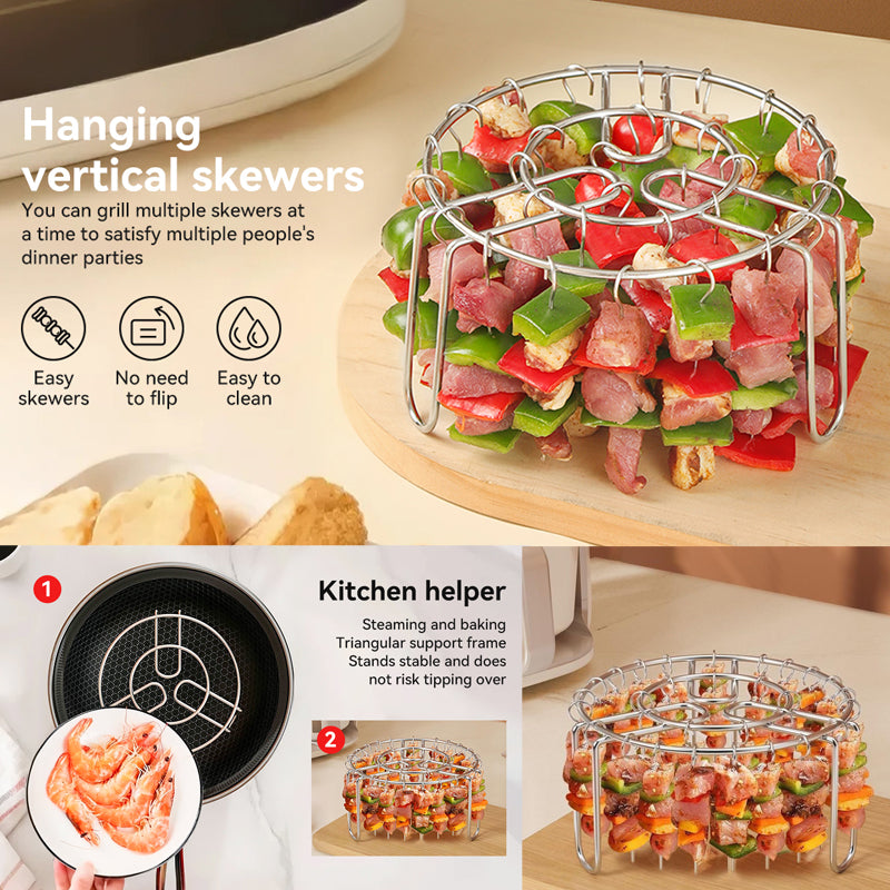 🔥Airfryer-spiesrek – Verticale RVS-kebabhouder voor airfryers, ovens & zelfgemaakte BBQ-snacks🍢