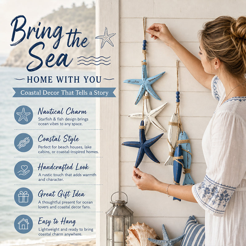 Decoratieve hangornamenten in mediterrane stijl: zeesterren en vissen – decoraties in oceaanstijl