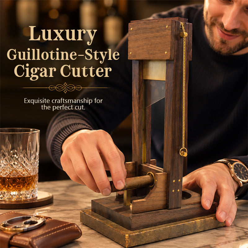 Vintage Guillotine-Tischaccessoire – Decoratieve Holz en Metallobjekt met geïntegreerde Ablagetablett