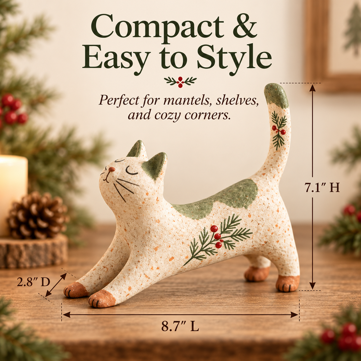 🐈🎄 Kerstfiguurtje van een boskat – een knus vriendje uit het bos voor je kerstinterieur