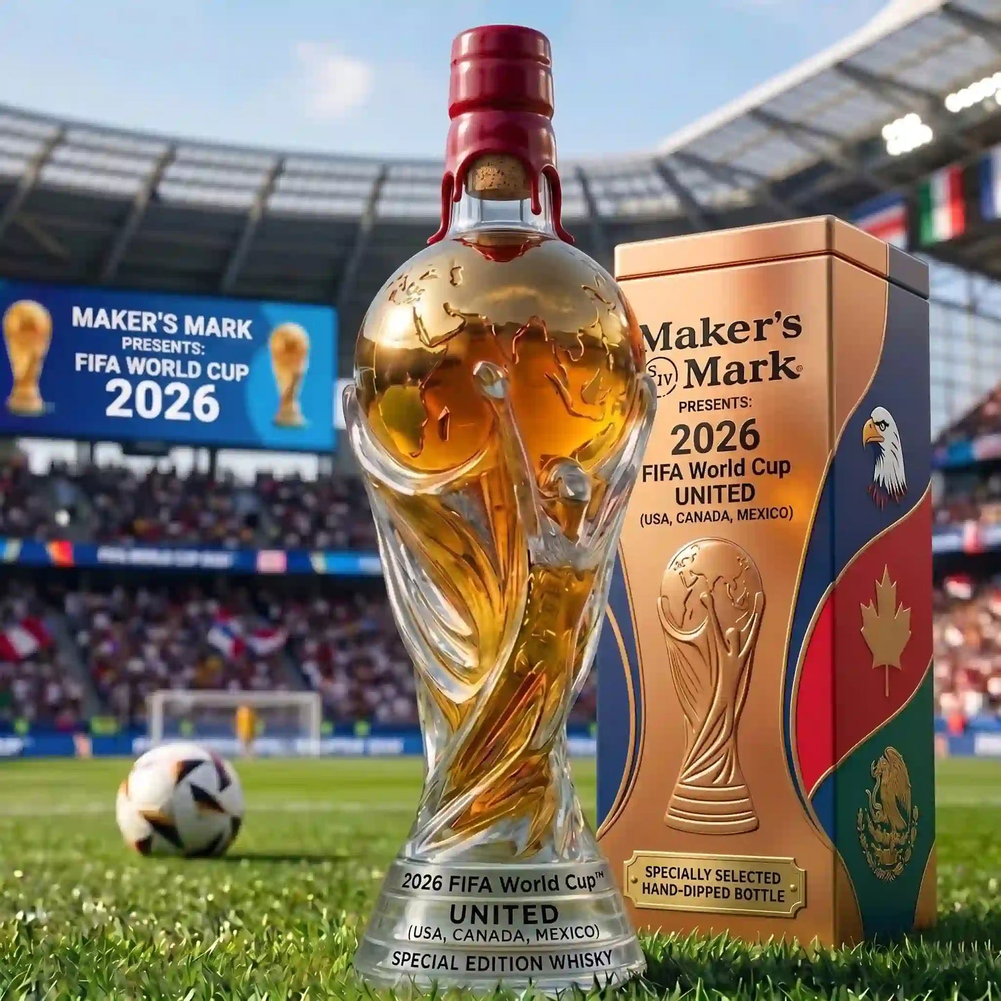 Speciale editie whiskyfles van het FIFA Wereldkampioenschap 2026