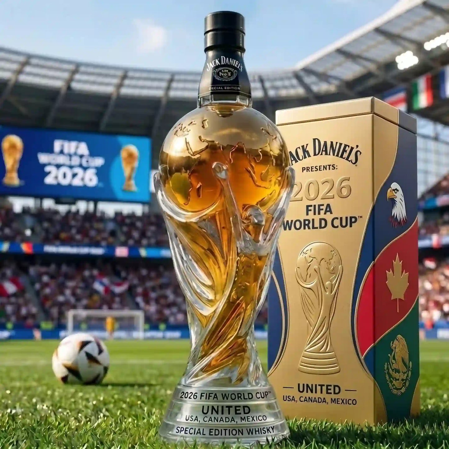 Speciale editie whiskyfles van het FIFA Wereldkampioenschap 2026