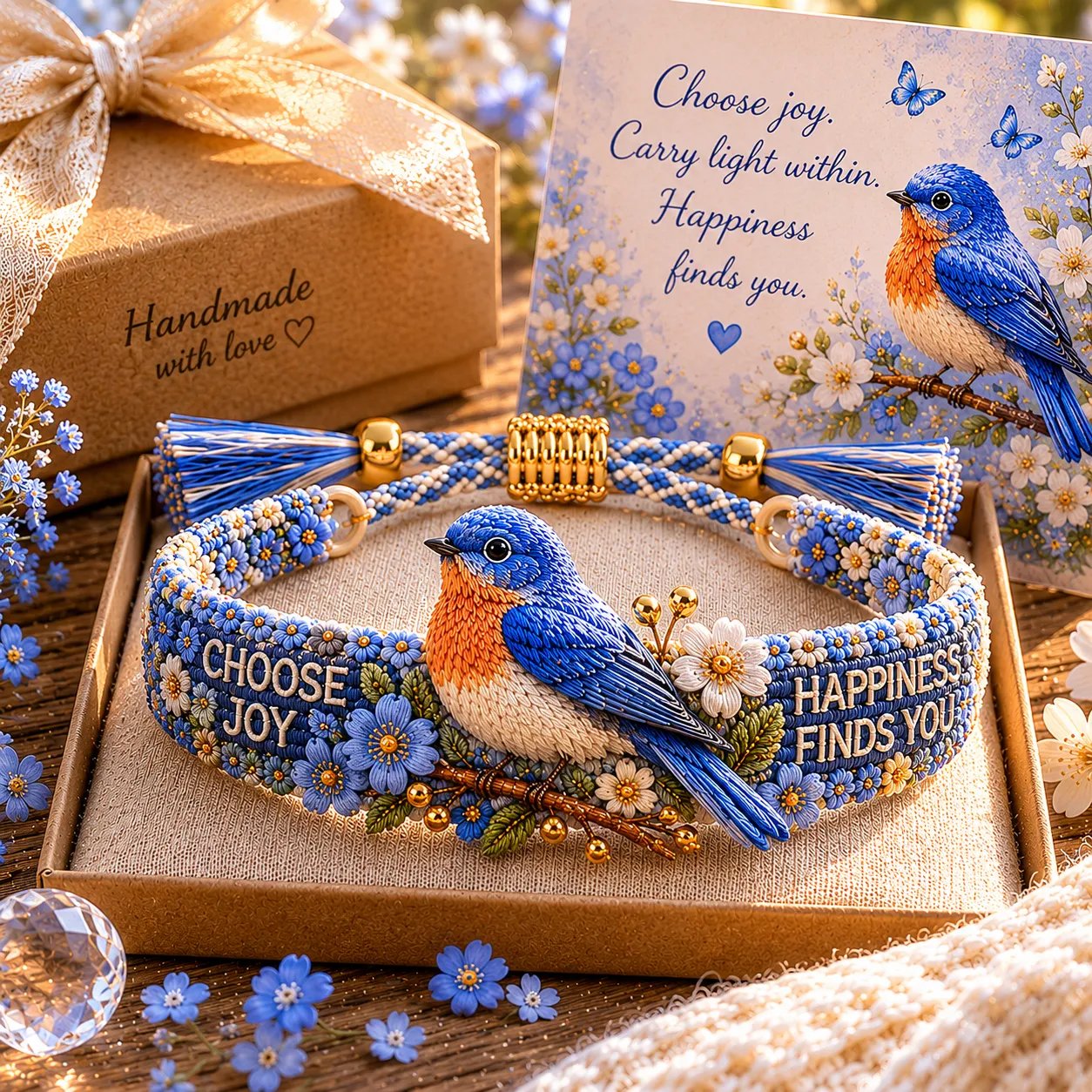 🔥💙Collectie handgemaakte armbanden met geborduurde vogels