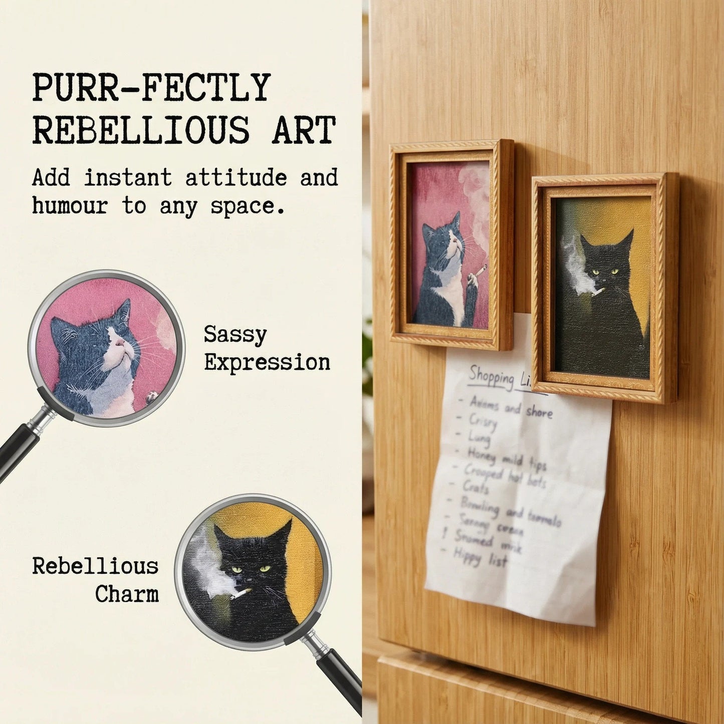 🌹 Schattige koelkastmagneten met katten – Betoverende kattenversiering met lijstje voor thuis en op kantoor 🐱✨