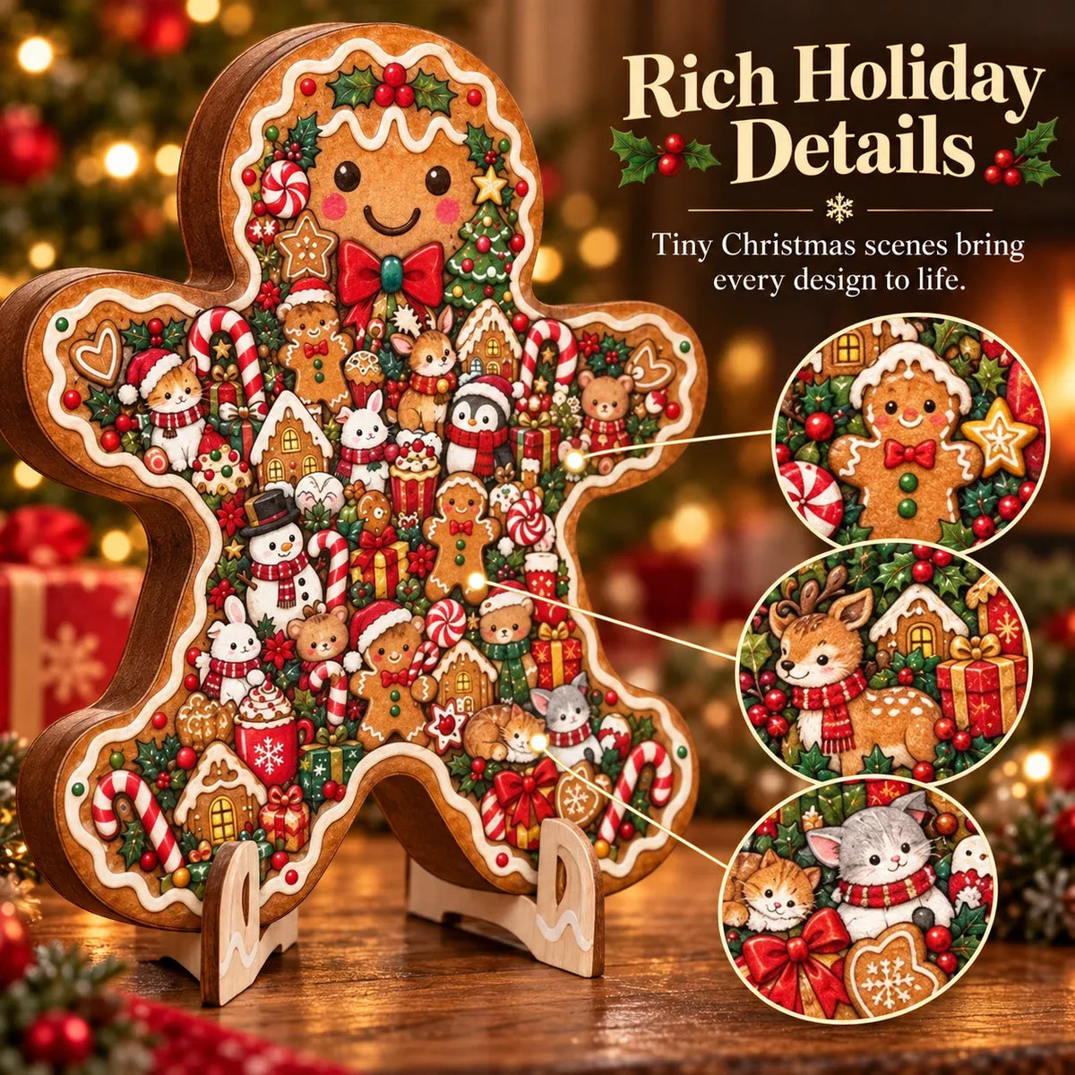 🎄 Houten kerstpuzzel met standaard | 9 feestelijke ontwerpen om in elkaar te zetten en neer te zetten 🧩