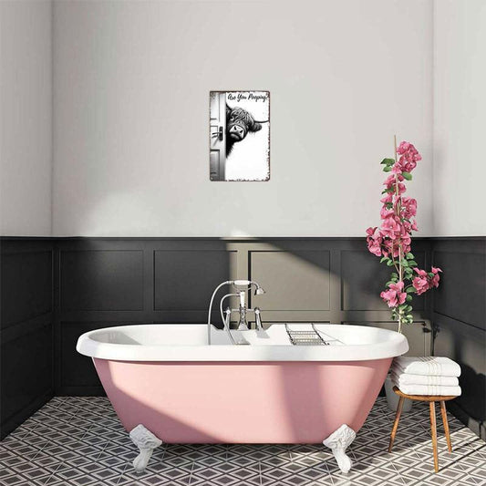 🐄 De brutale bezoeker: vintage bord met hooglandko