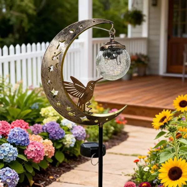 🌙✨Tuinlamp op zonne-energie met kolibrie-maanmotief