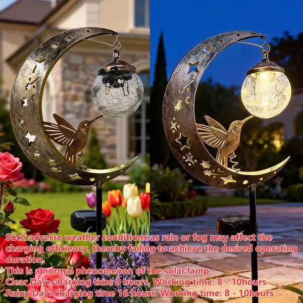 🌙✨Tuinlamp op zonne-energie met kolibrie-maanmotief