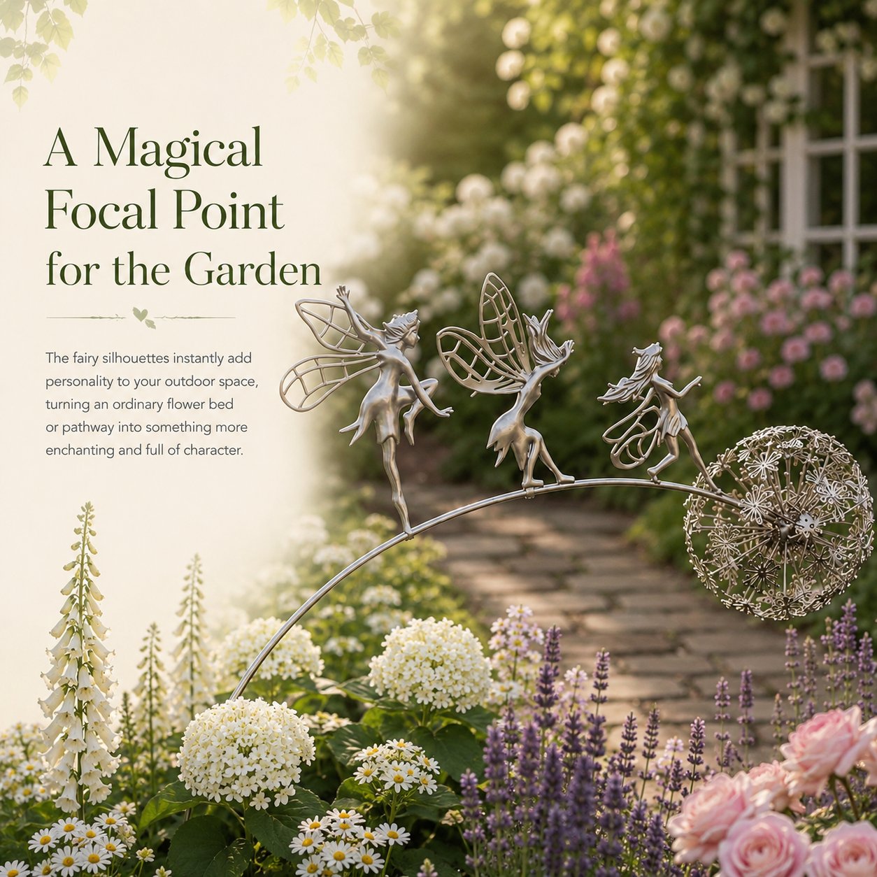 Tuinsteker met dansende feeën – Een vleugje magie tussen de bloemen 🧚✨