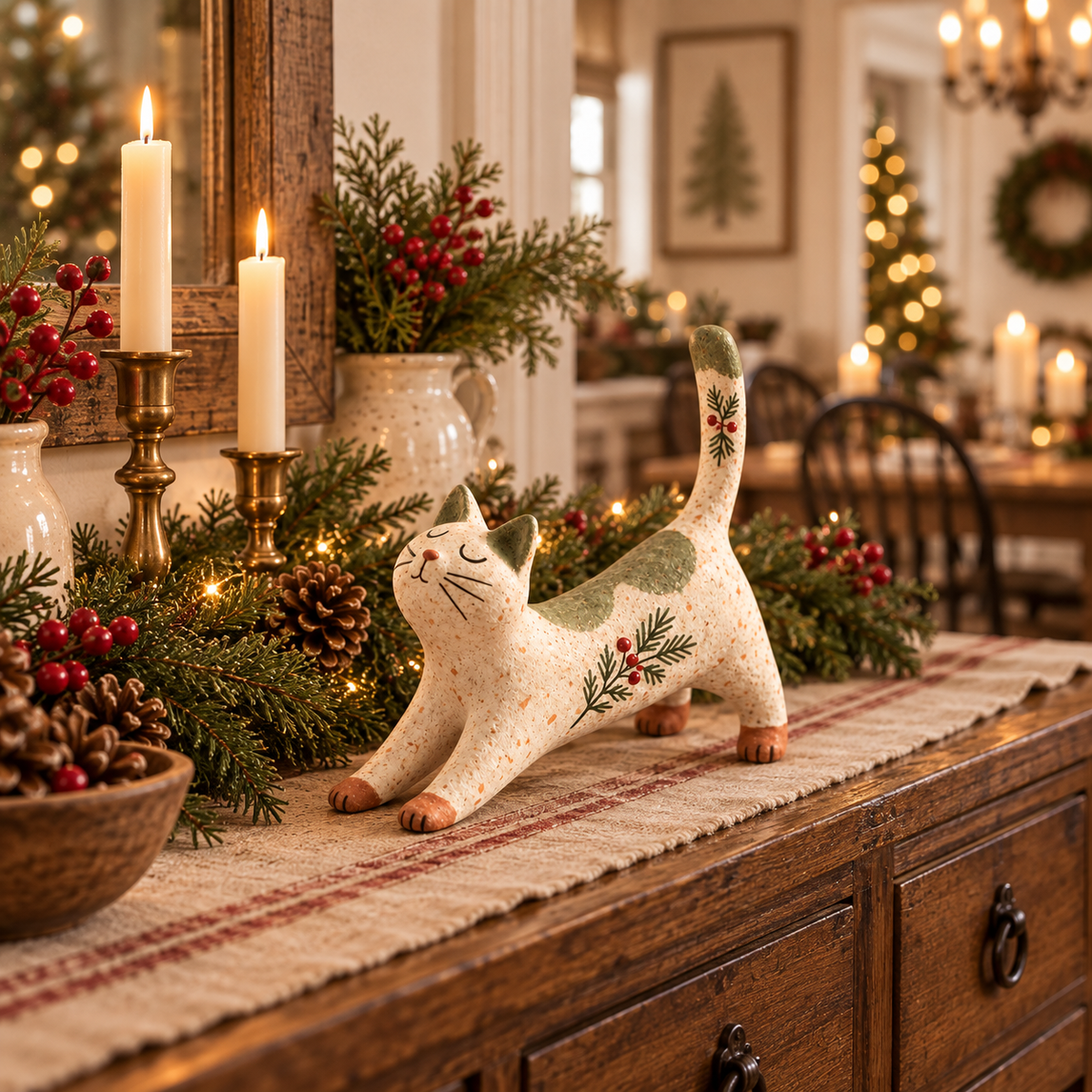 🐈🎄 Kerstfiguurtje van een boskat – een knus vriendje uit het bos voor je kerstinterieur