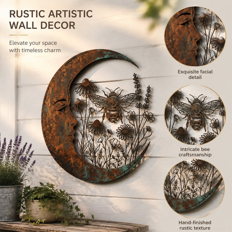 🌙 Muurdecoratie met halve maan en bij — Breng dromerige magie naar je tuin en terras! ✨🐝