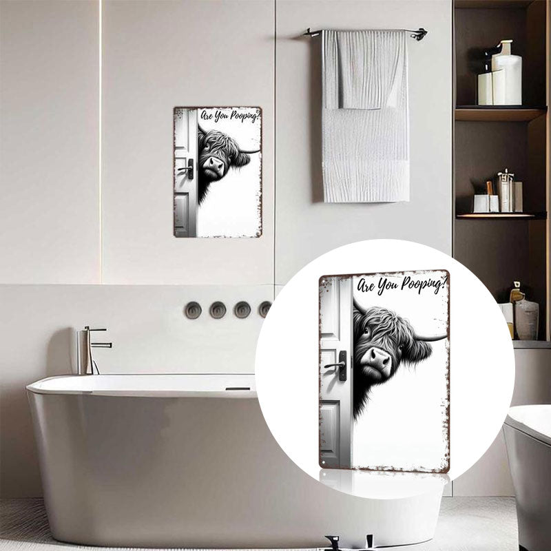 🐄 De brutale bezoeker: vintage bord met hooglandko