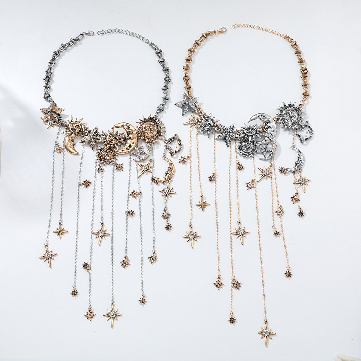 🔥LAATSTE DAG UITVERKOOP - ☀️Sun Moon Stars Multi Pendant Tassel Necklace🌙