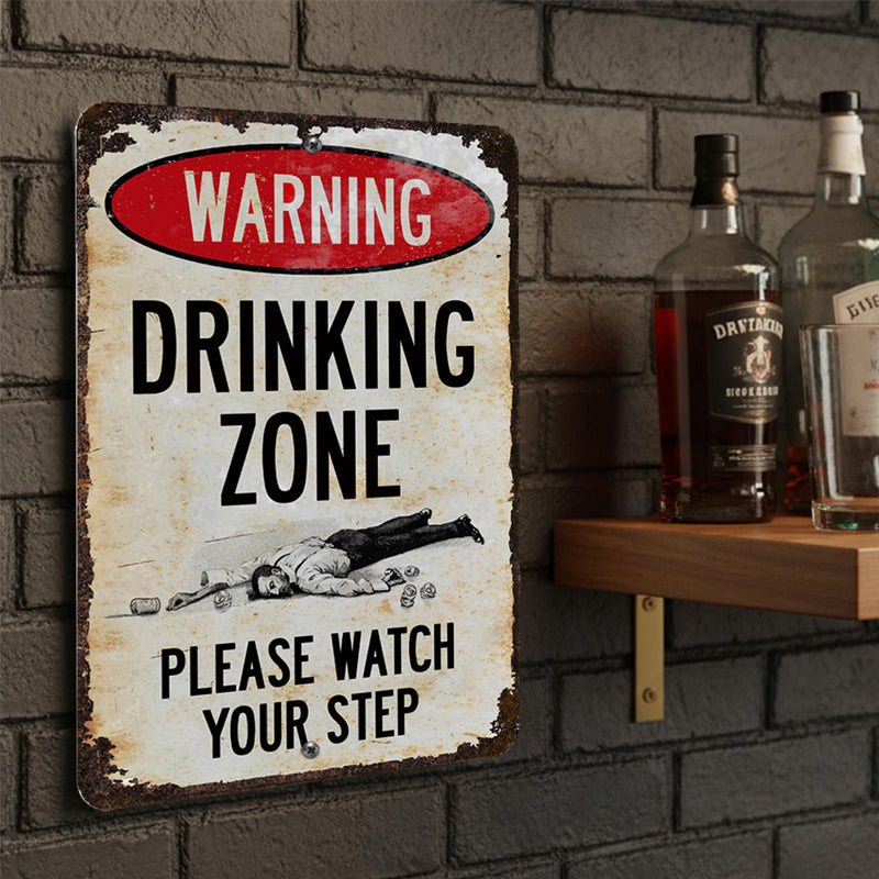 Grappig metalen bord in vintagestijl: 'Drinking Zone' (waarschuwing) 🍻🚧