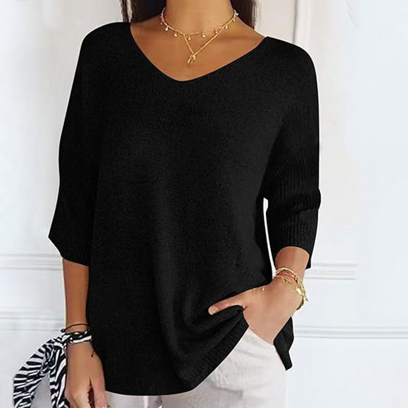 Effen gebreide top met v-hals