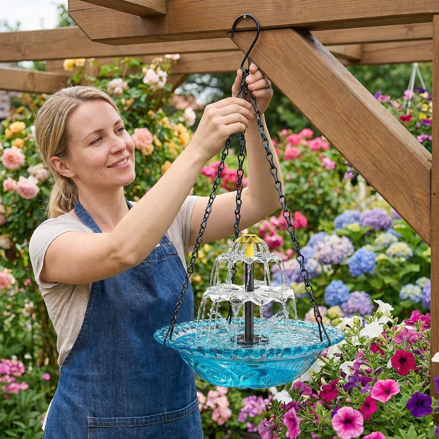 Hangend vogelbad met waterva